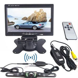 7" LCD Monitor IR Reversing Camera Car Wireless Rearview Security Parking System