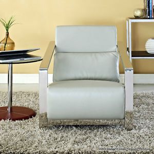 Set of Two 30" H Gray Leather Chair Stainless Steel Frame Lumbar Pillow Modern