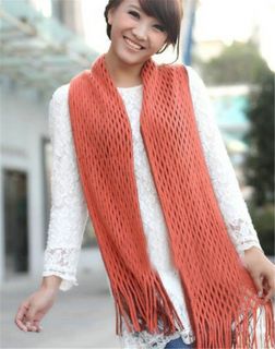 Women Winter Warm 1 Circle Cable Knit Cowl Neck Long Infinity Tassel Scarf Shawl