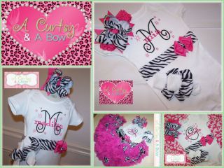 Custom Monogrammed Onesie Set Baby Shower Gift Pink Zebra Print