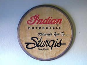 Sturgis Indian Motorcycle Sign Wooden Carved Promo 24" Round 2 Feet Parts Bike