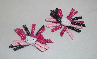 Sale Hello Kitty Baby Girl Toddler Pink Black Polka Dot Korker Bow Hair Clip 4CL