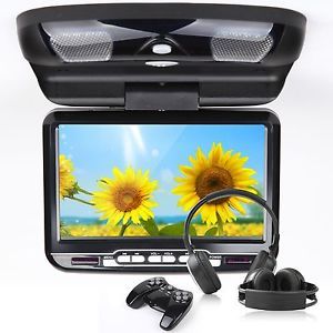 Sale Black 9" Car Drop Flip Down Monitor Overhead Screen DVD Player Headphone
