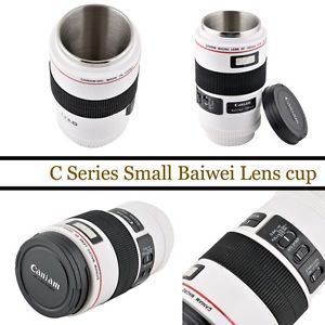 White SLR Camera Lens Stainless Steel Travel Coffee Mug Cup with Leak Proof Lid
