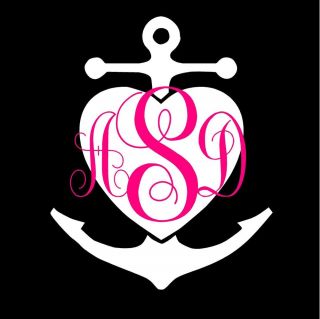 Custom Monogram Initials Anchor Heart 8" Car Decal Laptop Wall Pick Your Colors