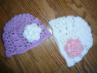 Handmade Crochet Baby Girl Summer White Purple Cloche Hat Beanie Cap 3 9 6 12M