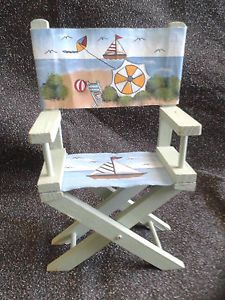 Mini Desktop Table Top Fold Up Beach Chair Painted Canvas Back and Seat