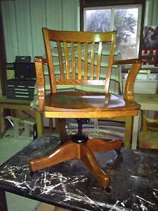 Antique Solid Wood Quartersawnoak Swivel Office Desk Bankers Legal Chair O3