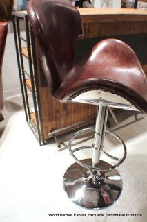 Cool Modern Leather Bar Stool Seat Vintage Cigar Brown Chrome Swivel Adjust