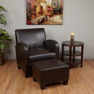 Espresso Faux Leather Club Chair with Ottoman