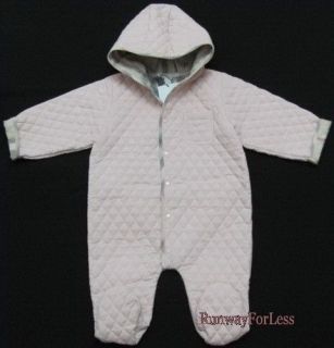 $275 Burberry Children Baby Girl 12 Months Hoodie Hooded Footie Quilted Romper