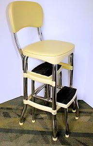 Sweet Vtg Yellow Cosco Kitchen Step Stool Chair Mid Century Modern Retro Chrome