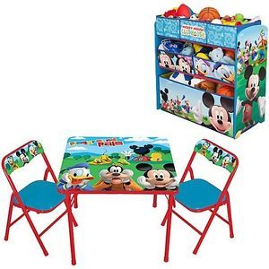 Disney Mickey Mouse Activity Table Chairs Set and Multi Bin Organizer