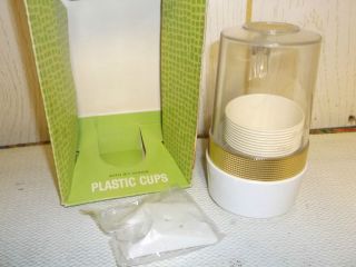 Retro Solo Cup Wall Mount Dispenser White Gold Rim Clear Plastic Dixie Cup