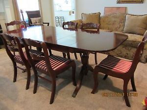Tell City Chair Co Drop Leaf Dining Room Set with 6 Chairs Mahogany 1940s