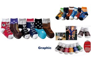 Baby Boys Kids Toddlers Socks 6 Pack Shoe Ankle Trainer Stripe Bundle Anti Slip