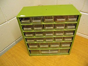 Vintage Raaco Metal Storage Bin Organizer Parts Bin 25 Drawer Cabinet Crafts Old