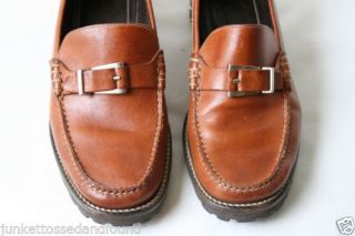 Cole Haan Womens Brown Leather Loafers Shoes Silver Buckle 1 5" Heel 6 5 M 369