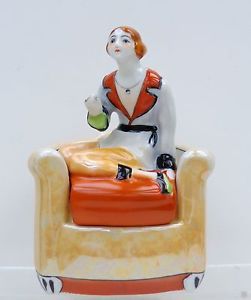 1930's Art Deco Lady in Chair Smoking Goldcastle Japan Lusterware