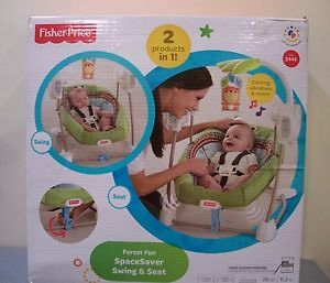 New Fisher Price Forest Fun Space Saver Swing Seat 2 in 1 Baby Infant Chair