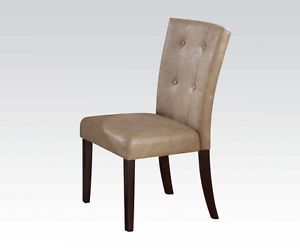 Cream Faux Leather Dining Chairs 2 PC Set Espresso Finish Wood Legs Dinette