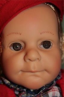 Berenguer 12" Baby Boy Doll in Red Overalls Beret So Cute