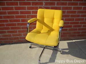 Mid Century Modern Yellow Chromecraft Swivel Rolling Office Desk Arm Chair