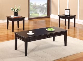 3 PC Kings Brand Cherry Finish Wood Coffee Table 2 End Tables Occasional Set