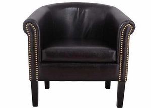 Black Leather Deluxe Tub Barrel Club Chair Accented Arm Seat Living Room New