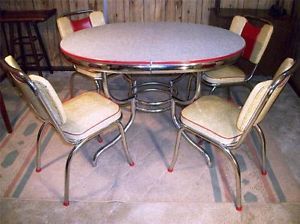 RARE Vintage Formica Chrome Retro Art Deco Kitchen Table Chairs 1950s Modern