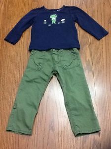 2 PC Lot Outfit Toddler Girl Size 2T Cargo Pants Shirt Gymboree OshKosh Frog