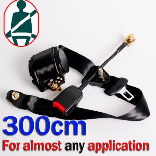 3 Point Seat Belt Harness Retractable Toyota Jeep VW Ford BMW 300cm Black