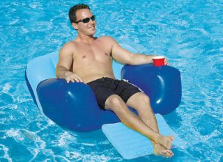 Adult Aqua Chair Swimming Pool Float w Foot Rest 2 Cup Holders
