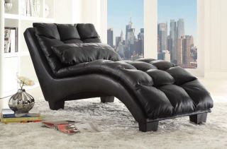 Black Leather Accent Stitching Chaise Recliner Reclining Chair Pillow Sale