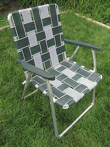 Classic Green Webbed Aluminum Folding Chair High Back for Lawn Beach Picnic Vtg