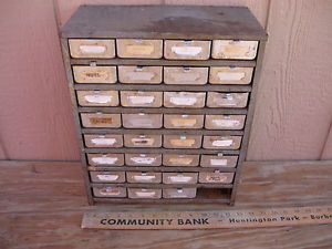Vintage Grey Metal 32 Drawer Cabinet Box Storage Organizer for Small Parts Tools