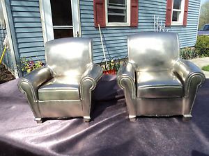 Unique Silver Toned Metal Bookends Overstuffed Easy Chair Style Made in India