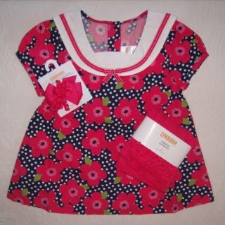 Gymboree Blooming Nautical Outfit Top Leggings Hair Clip Size 4 Size 5