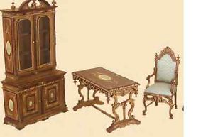 Bespaq Dollhouse Miniature Office Library Furniture Set Bookcase Desk Chair New