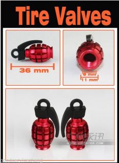 4 Pcs Red Grenade Modified Tyre Tire Metal Valves Stems Caps Air Dust Covers