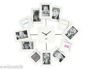Present Time Family Time Waver Photo Collage Wall Clock White 16 5" Diameter