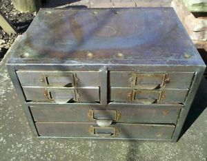 Vtg Multi Drawer Metal Industrial Cabinet Organizer Jewelry Box Steampunk