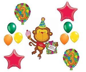 3rd Birthday Party Monkey Balloons Jungle Circus Supplies Animal Zoo on Third