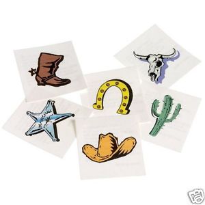 12 Western Cowboy Rodeo Temporary Tattoos Kid Party Goody Loot Bag Favor Supply