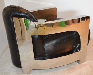 Mars Chair Mid Century Modern Danish Deco Black Leather Chrome Star Trek