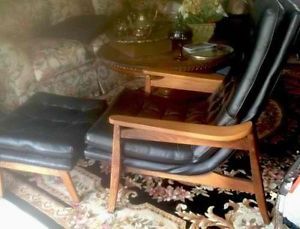 Mid Century Danish Highback Lounge Chair Ottoman Tufted Milo Baughman