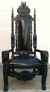 █▬█ ☼ ▀█▀ Black Lion Head King Chair Glamorous Rock Star Throne Gothic Queen