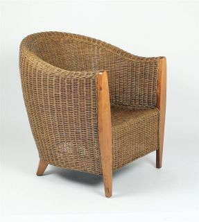 20th Century Modernist Art Deco Style 'Barel' Curved Cane Wood Armchair 1930 40s
