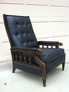 Vintage Spanish Style Black Chair Recliner Mid Century Modern Hollywood Regency
