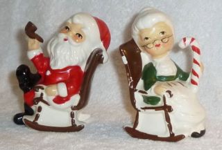 Vintage Lefton Christmas Santa Mrs Claus Rocking Candy Cane Salt Pepper Shakers